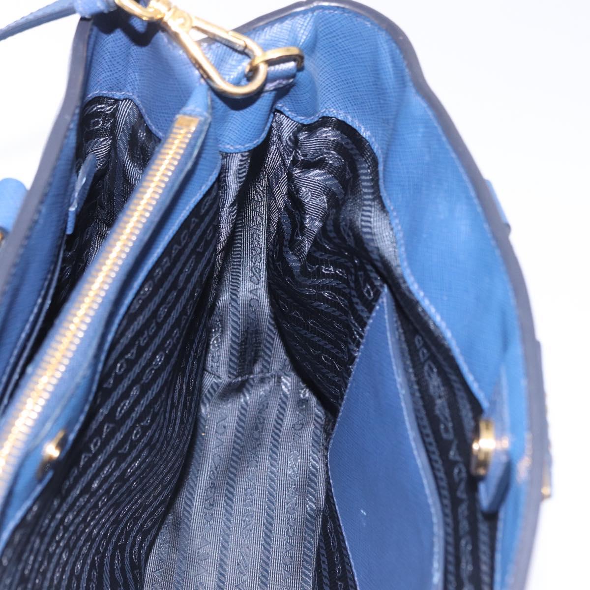 PRADA Hand Bag Safiano Leather 2way Blue Gold Auth BA15150V