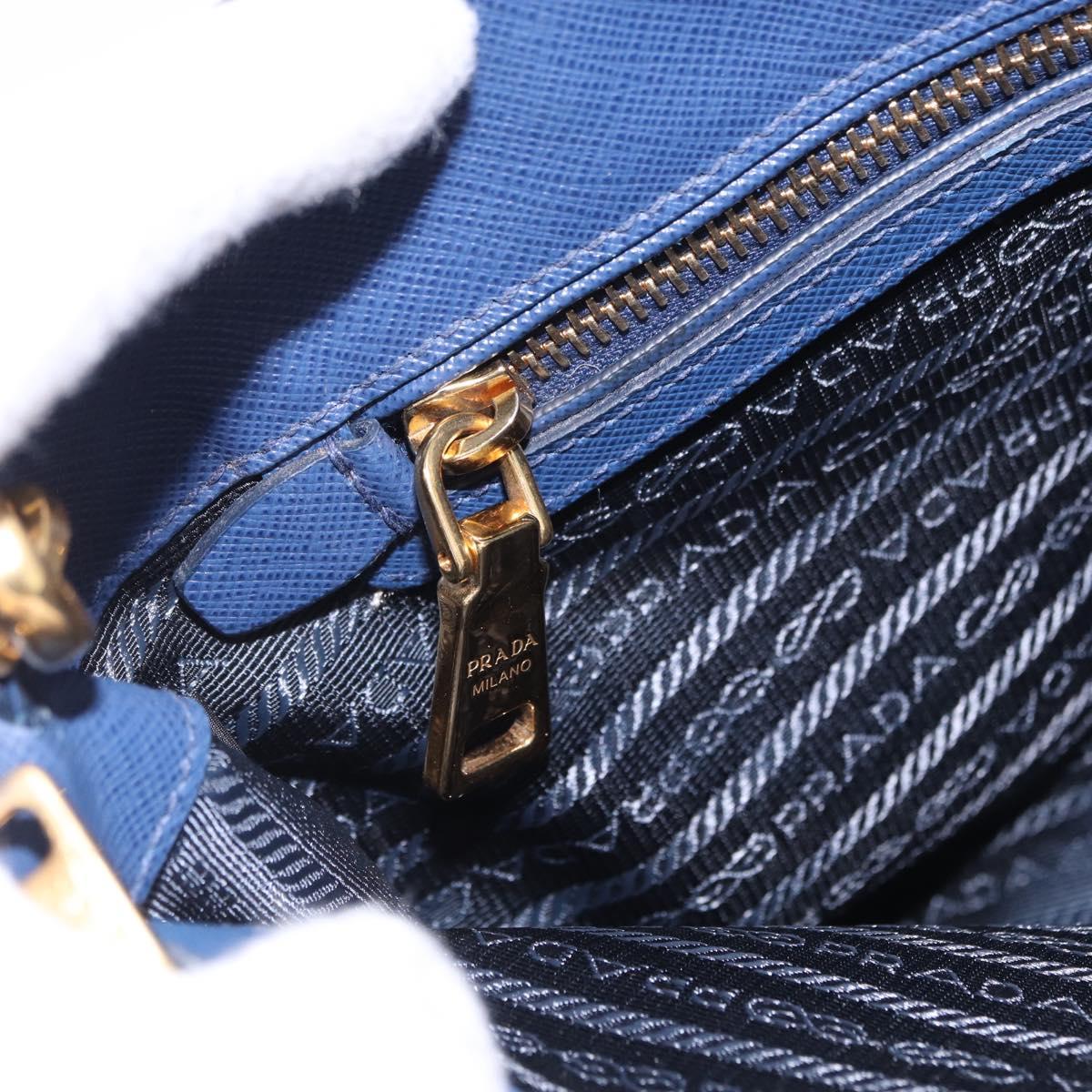 PRADA Hand Bag Safiano Leather 2way Blue Gold Auth BA15150V