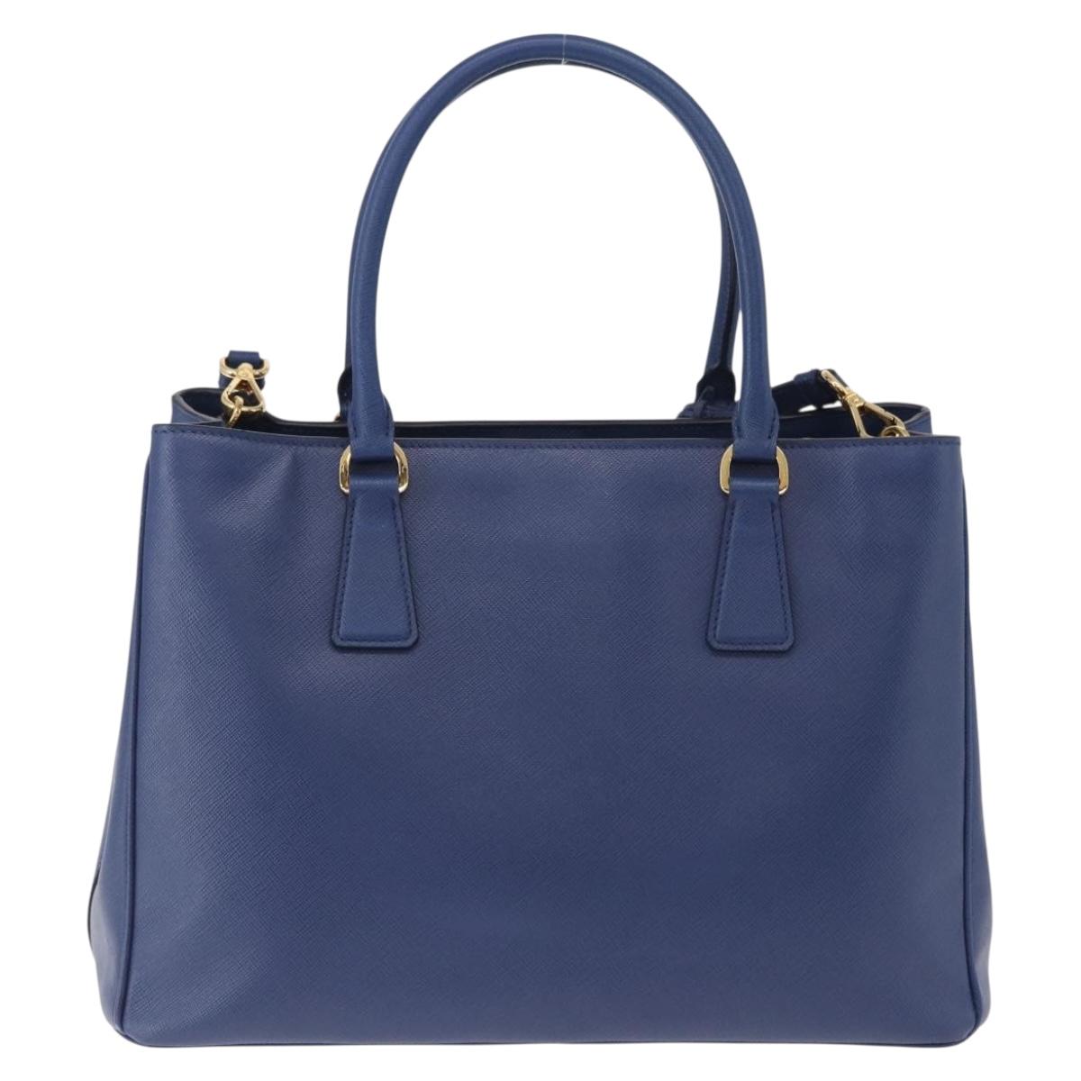PRADA Hand Bag Safiano Leather 2way Blue Gold Auth BA15150V