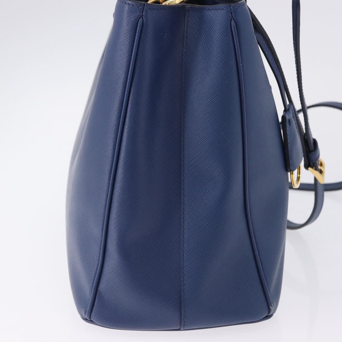 PRADA Hand Bag Safiano Leather 2way Blue Gold Auth BA15150V