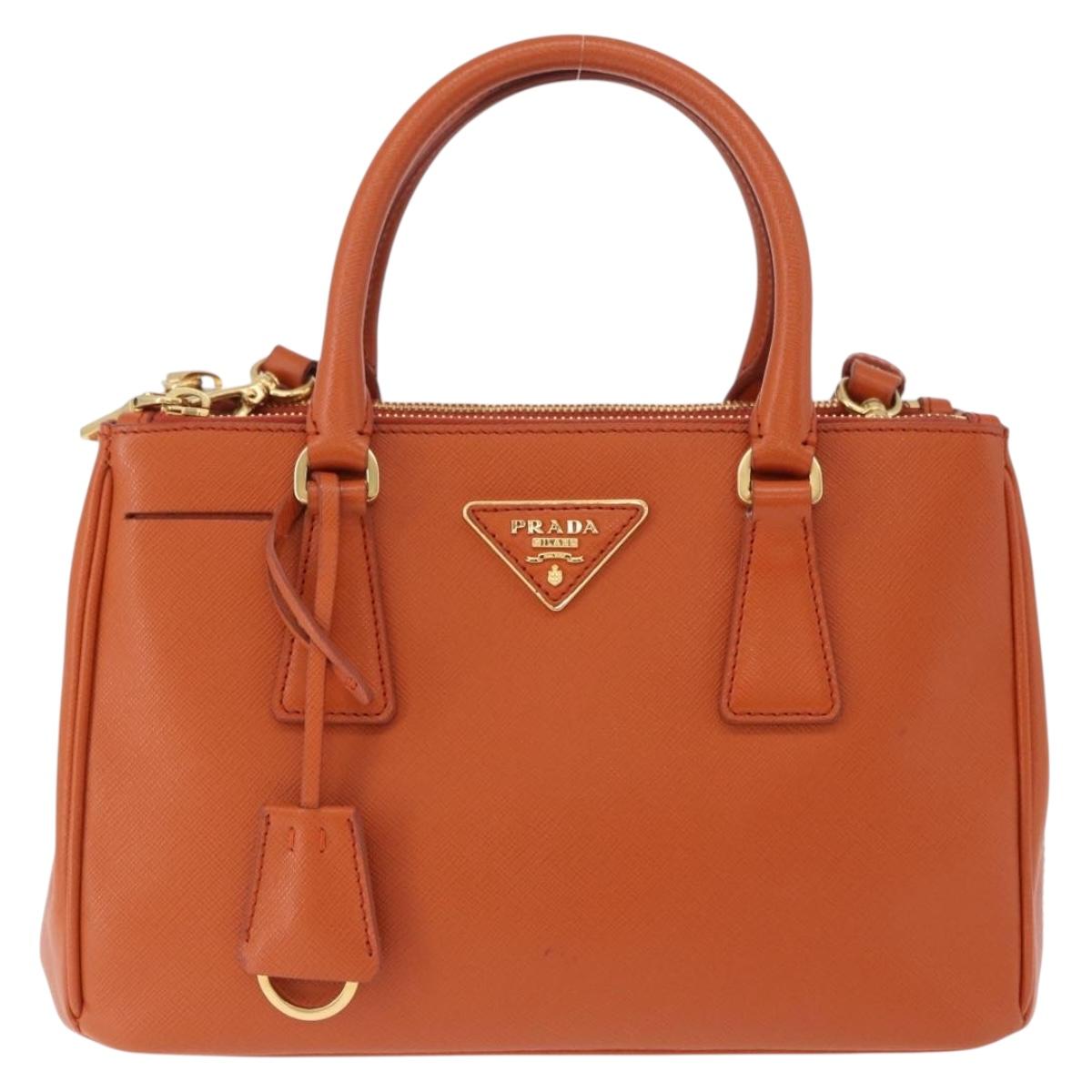 PRADA Hand Bag Safiano Leather 2way Orange Gold Auth BA15151