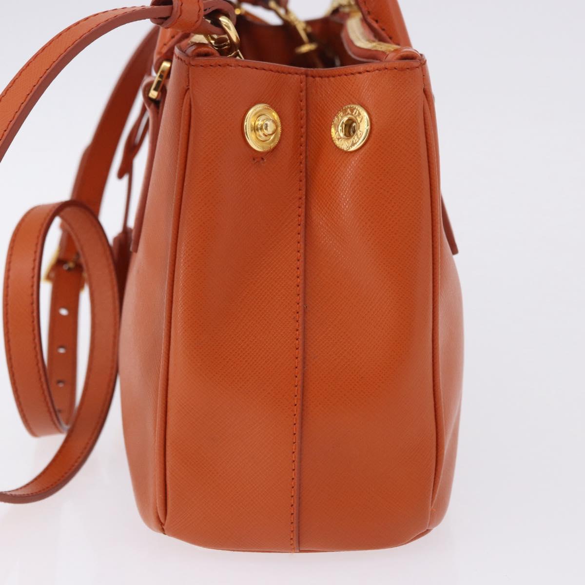 PRADA Hand Bag Safiano Leather 2way Orange Gold Auth BA15151