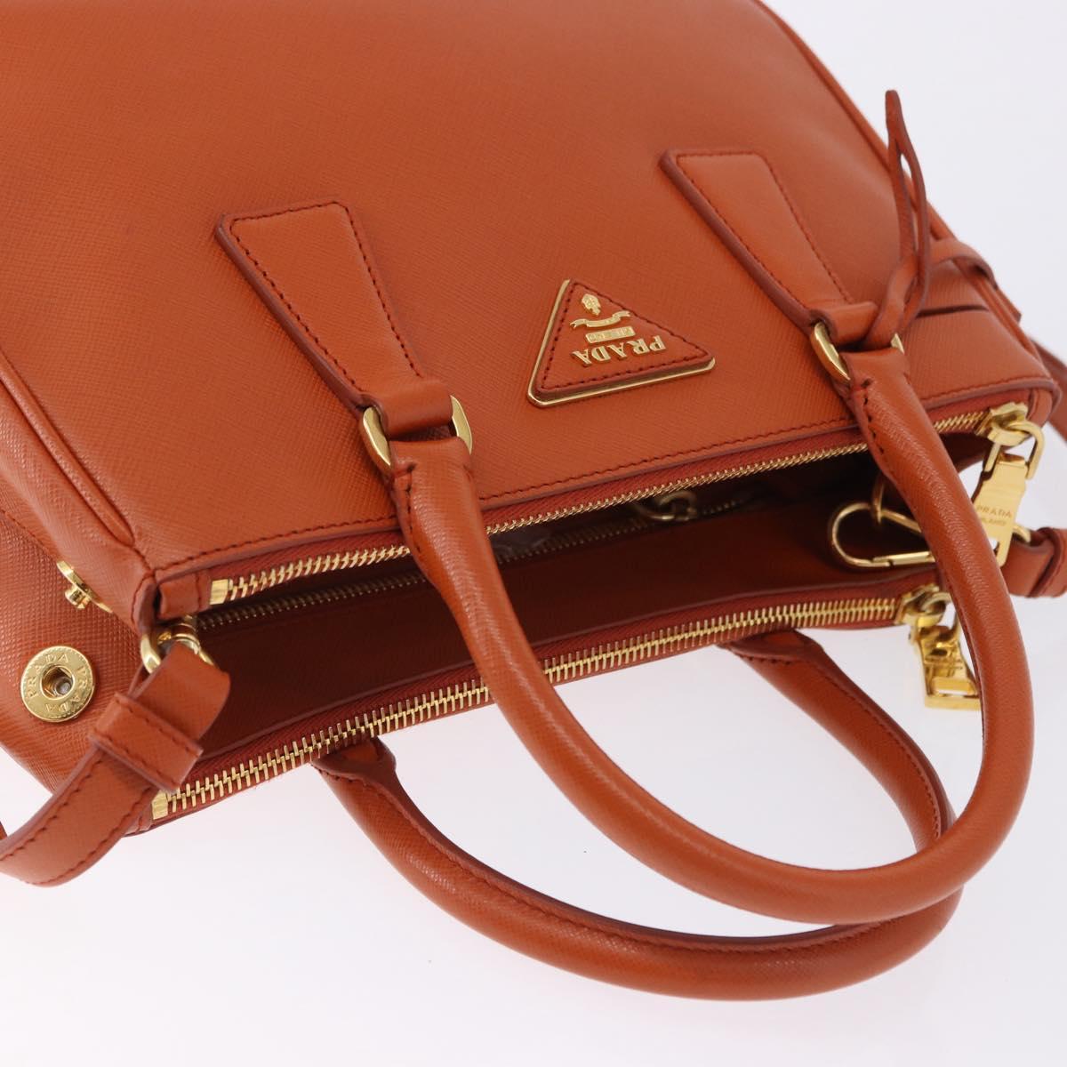 PRADA Hand Bag Safiano Leather 2way Orange Gold Auth BA15151
