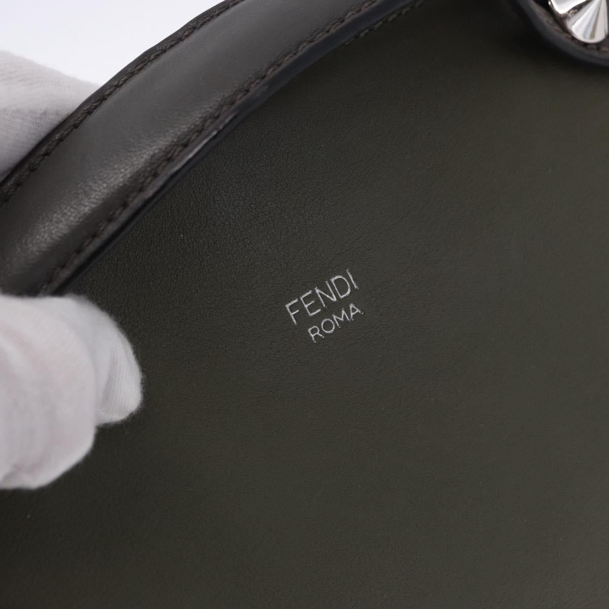 FENDI By The Way Hand Bag Leather 2way Khaki Silver Auth BA15154A