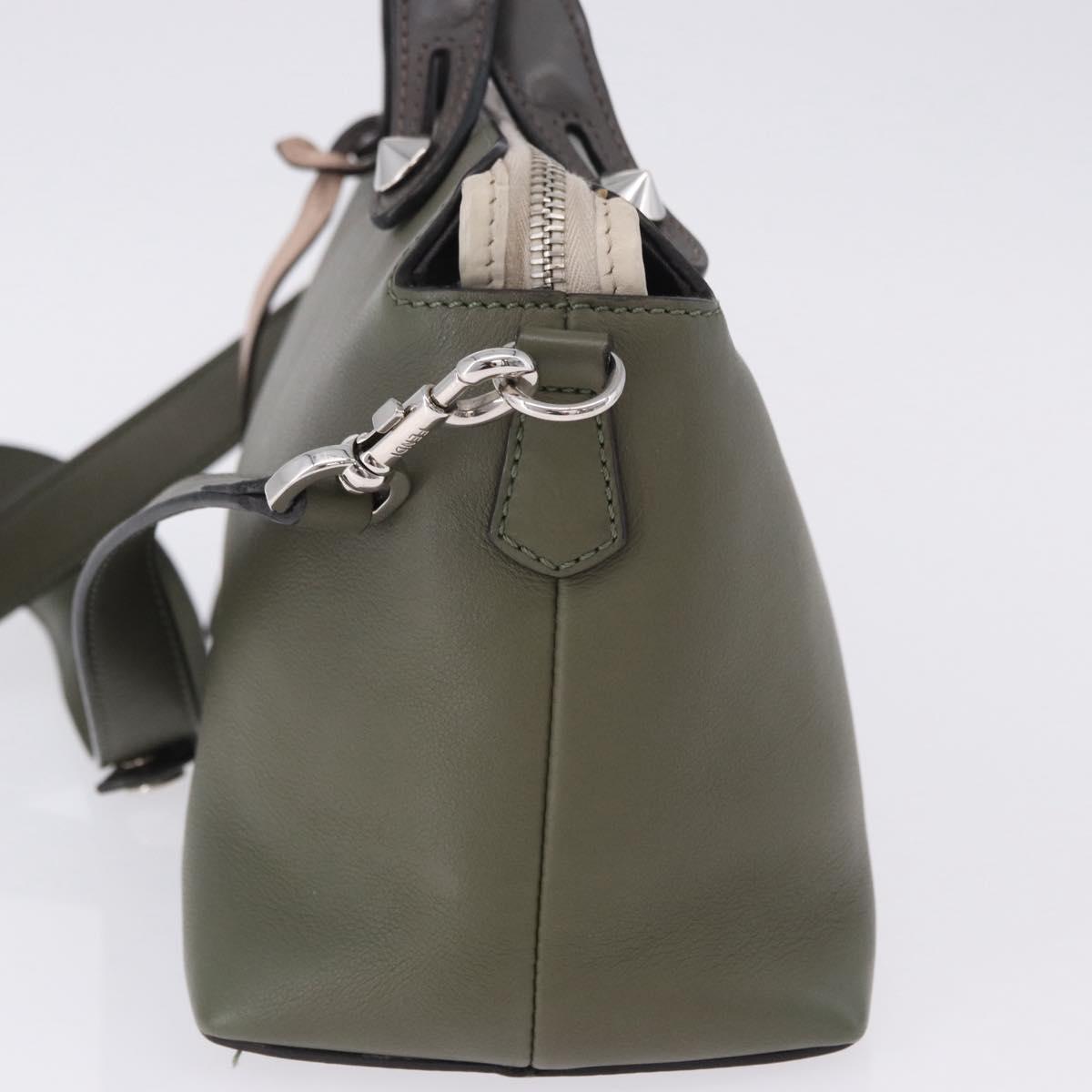 FENDI By The Way Hand Bag Leather 2way Khaki Silver Auth BA15154A