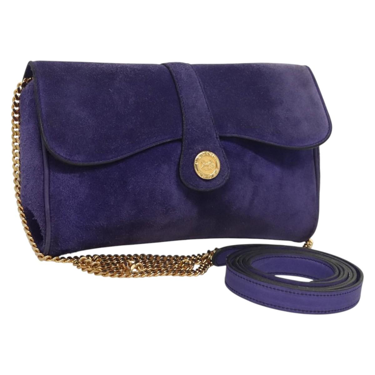 CELINE Chain Shoulder Bag Suede Purple Auth BA1516