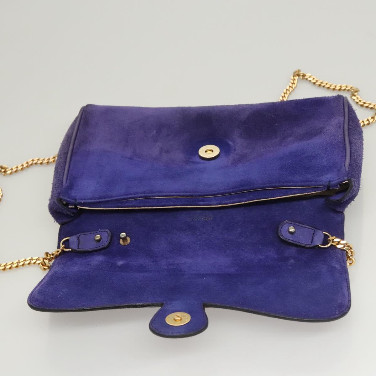 CELINE Chain Shoulder Bag Suede Purple Auth BA1516