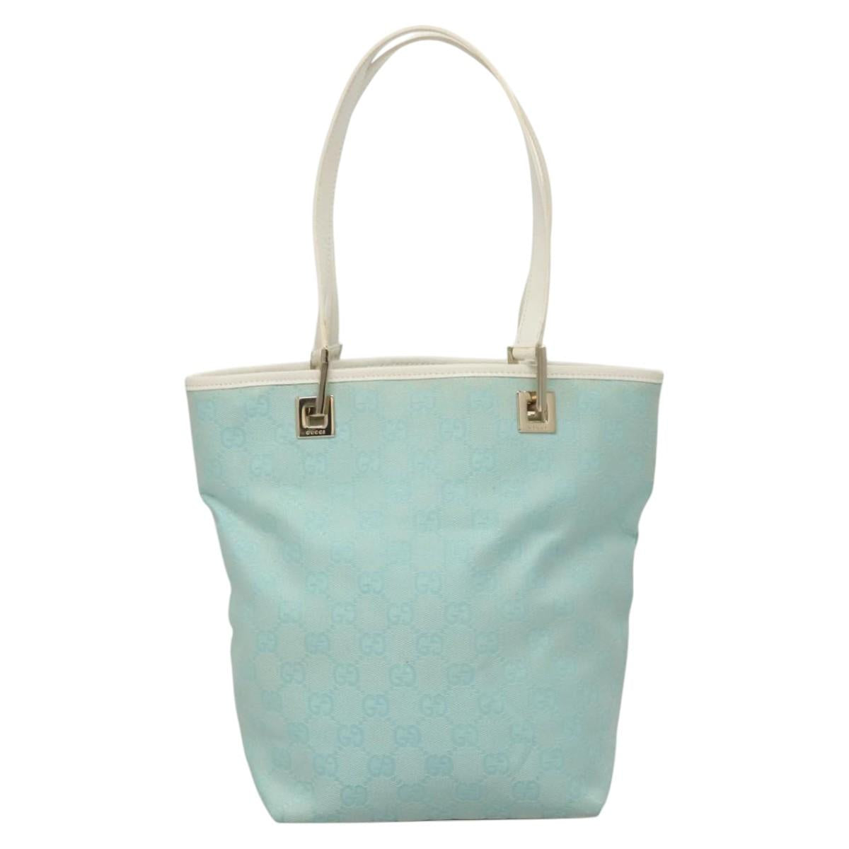 GUCCI GG Canvas Tote Bag Light Blue Gold 002 1099 Auth BA1517