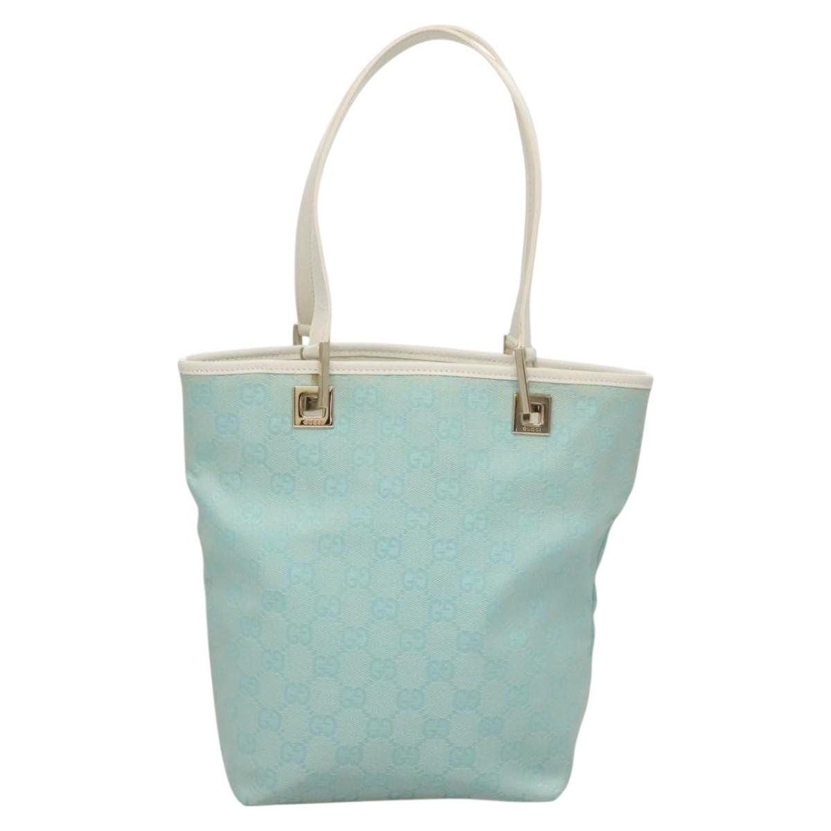 GUCCI GG Canvas Tote Bag Light Blue Gold 002 1099 Auth BA1517