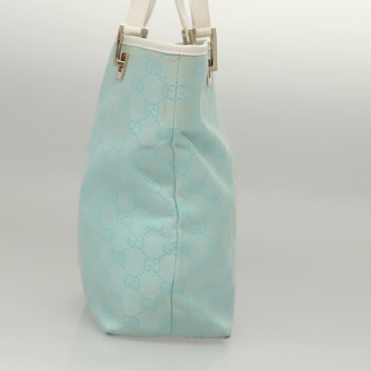 GUCCI GG Canvas Tote Bag Light Blue Gold 002 1099 Auth BA1517