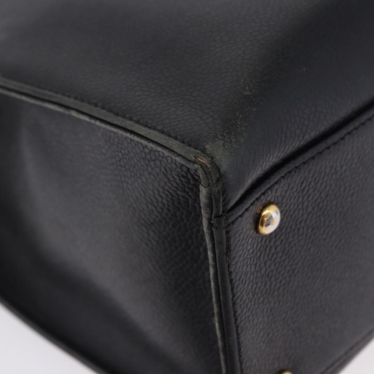 CHANEL Chain Tote Bag Caviar Skin Black Gold CC Auth BA15172