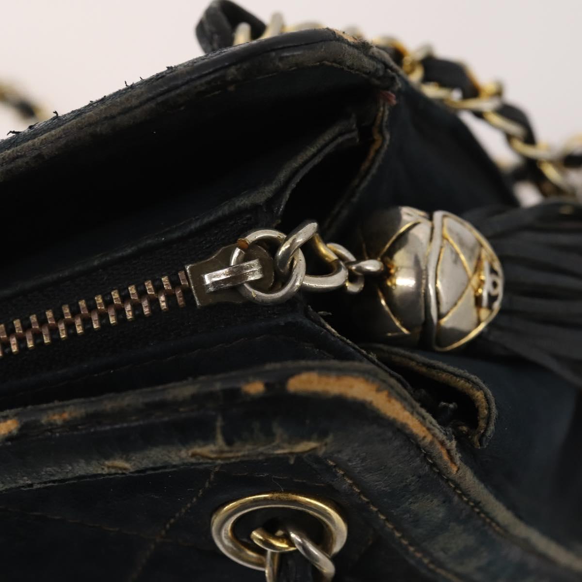 CHANEL Matelasse Chain Shoulder Bag Suede Black Gold CC Auth BA15173