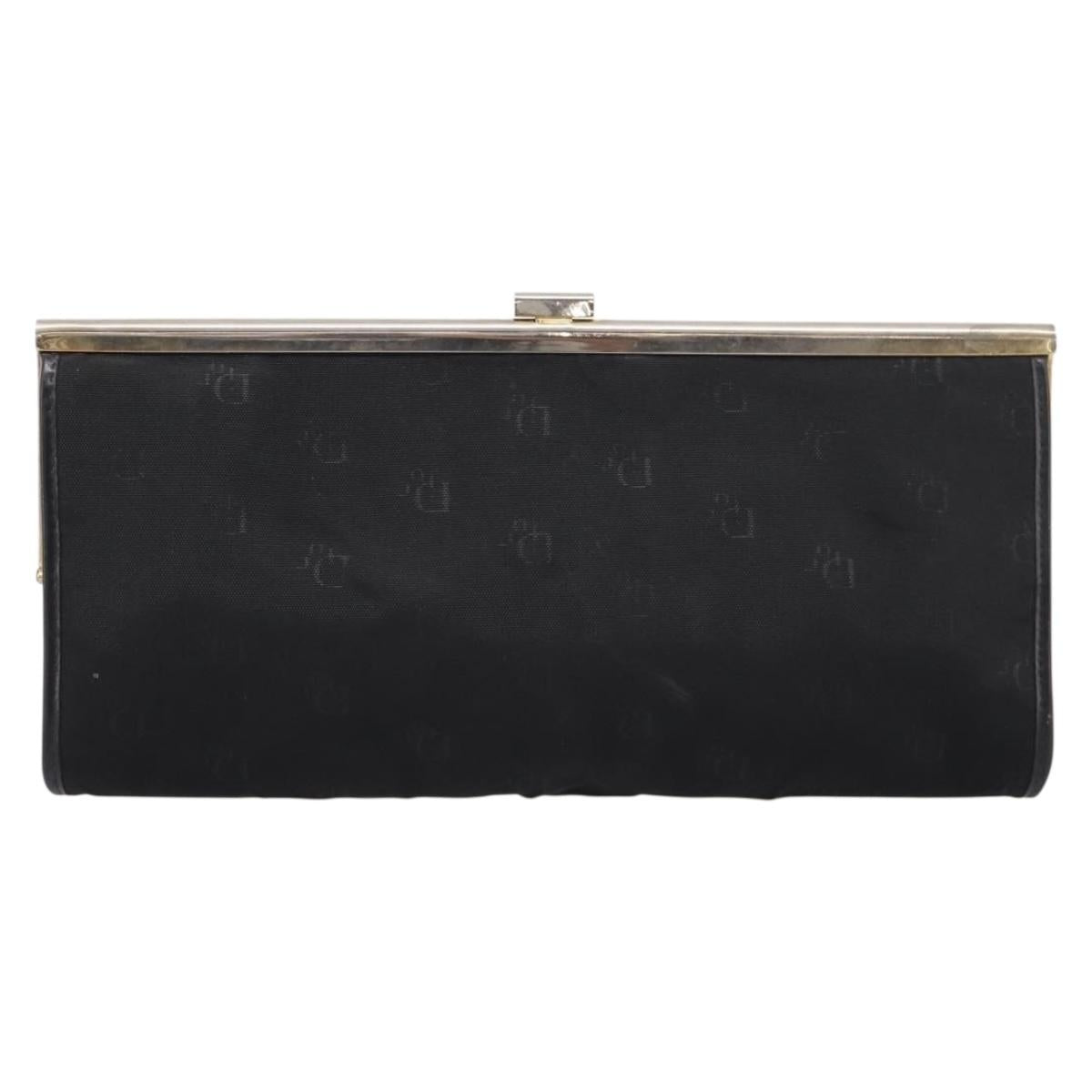 Christian Dior Trotter Canvas Clutch Bag Nylon Black Gold Auth BA15198