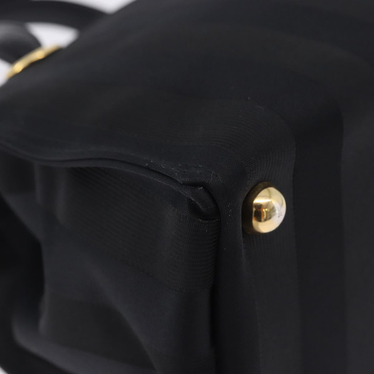 VALENTINO Hand Bag Nylon Black Gold Auth BA15199
