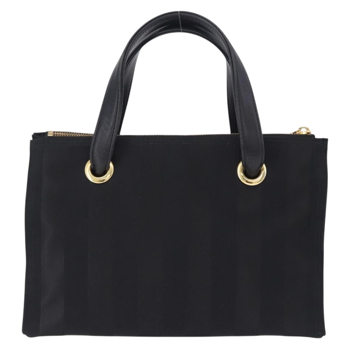 VALENTINO Hand Bag Nylon Black Gold Auth BA15199
