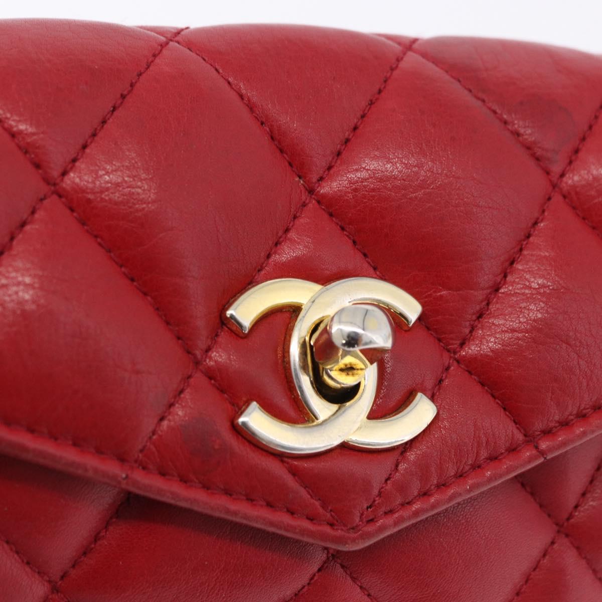 CHANEL Matelasse Waist bag Lamb Skin Red Gold CC Auth BA15205
