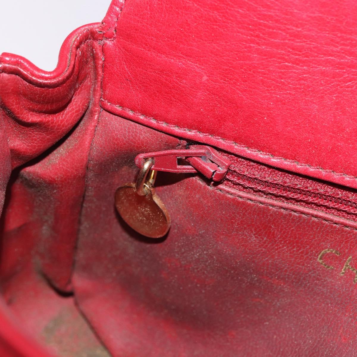 CHANEL Matelasse Waist bag Lamb Skin Red Gold CC Auth BA15205