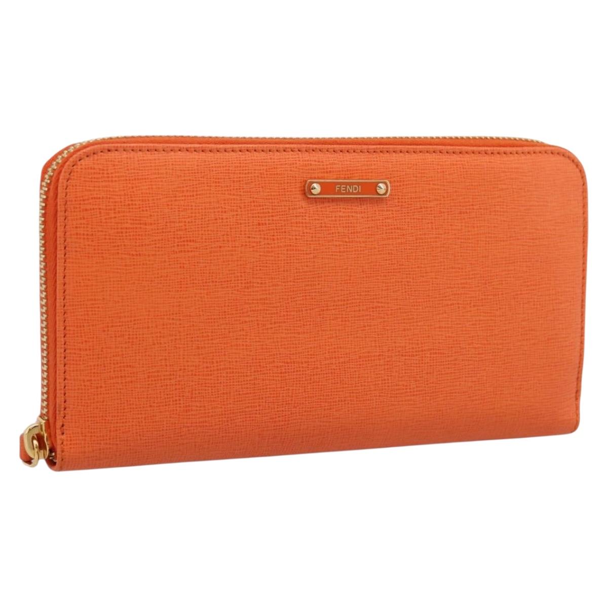 FENDI Long Wallet Leather Orange Silver Auth BA15216V