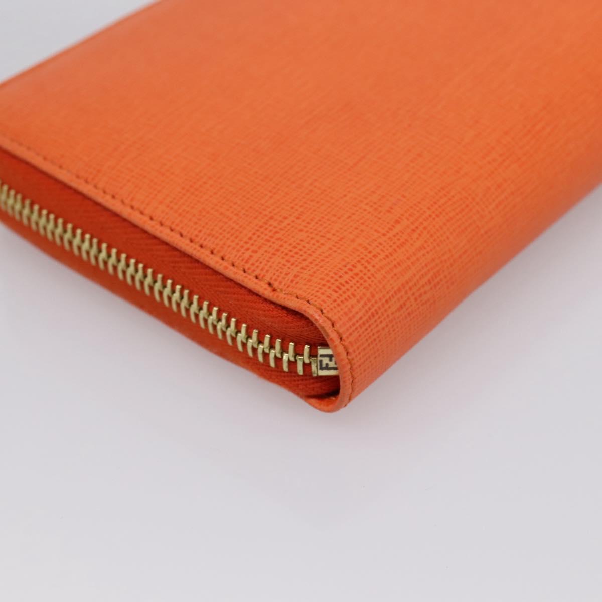 FENDI Long Wallet Leather Orange Silver Auth BA15216V