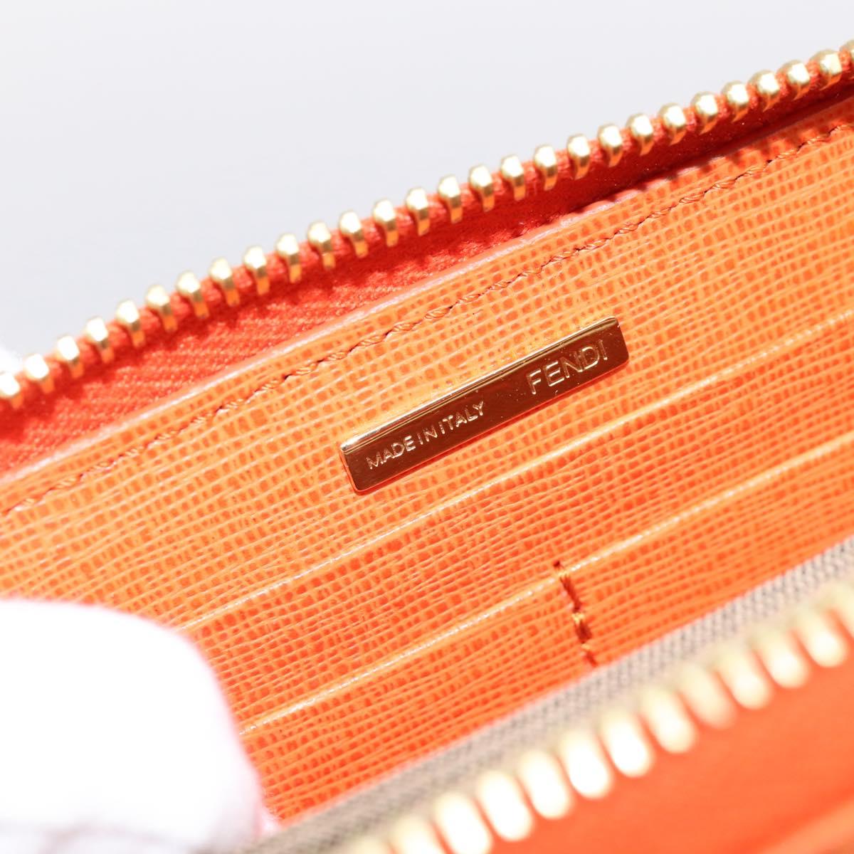 FENDI Long Wallet Leather Orange Silver Auth BA15216V