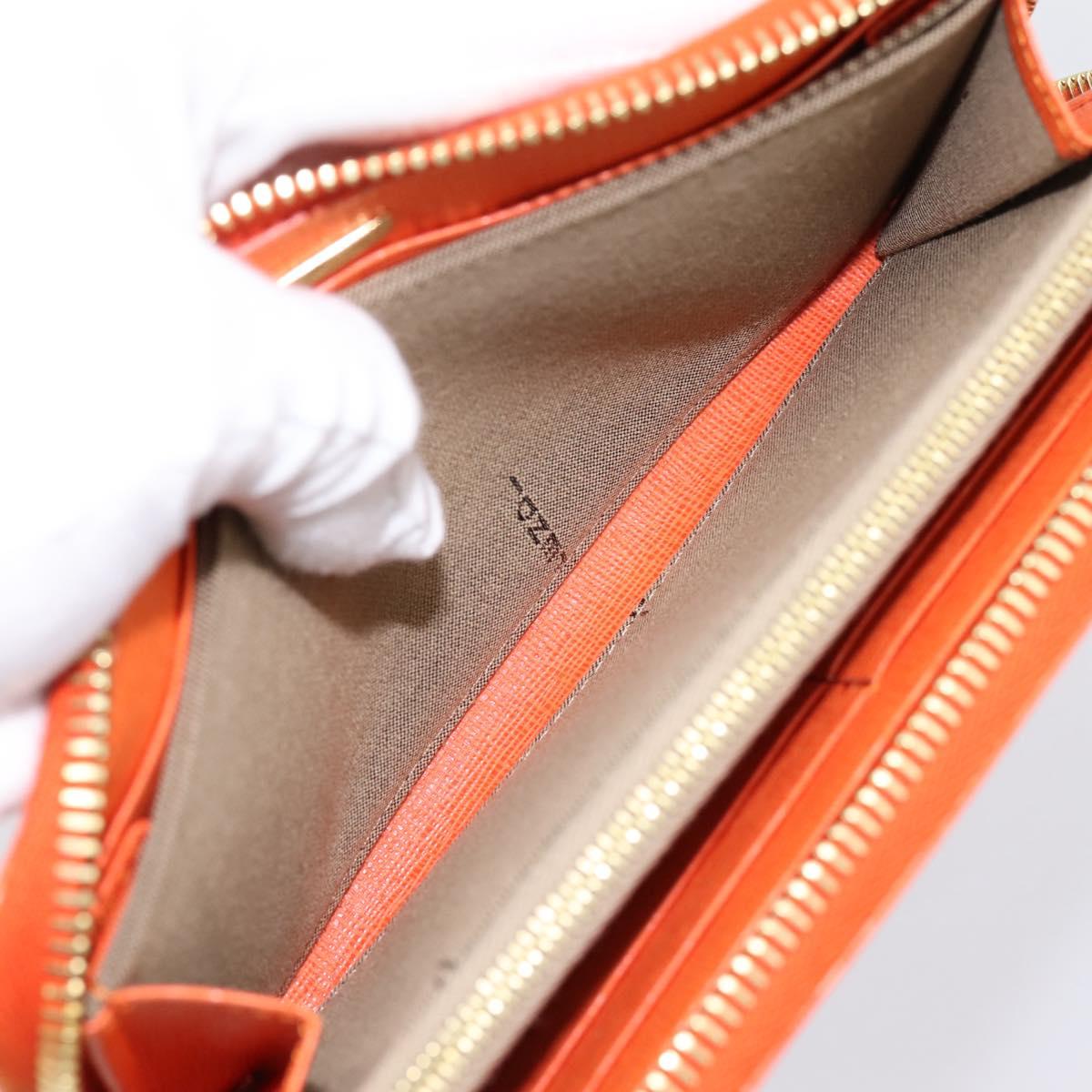 FENDI Long Wallet Leather Orange Silver Auth BA15216V
