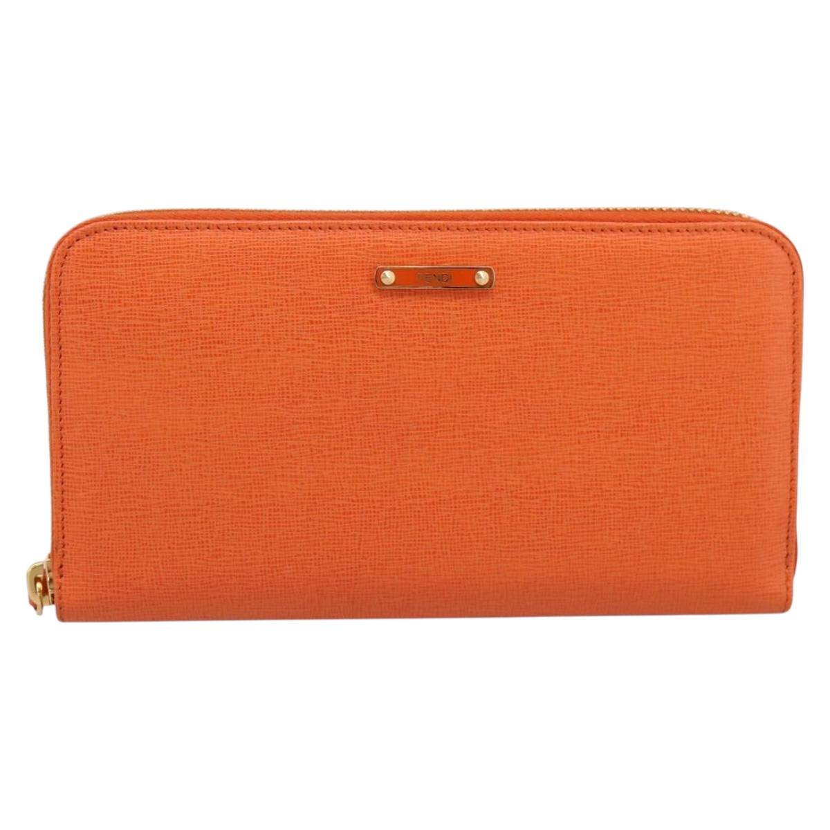 FENDI Long Wallet Leather Orange Silver Auth BA15216V