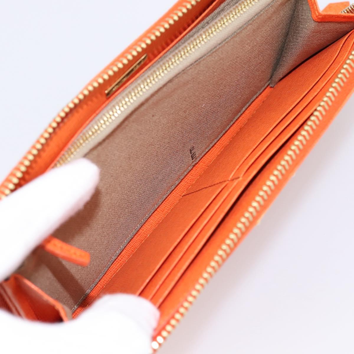 FENDI Long Wallet Leather Orange Silver Auth BA15216V