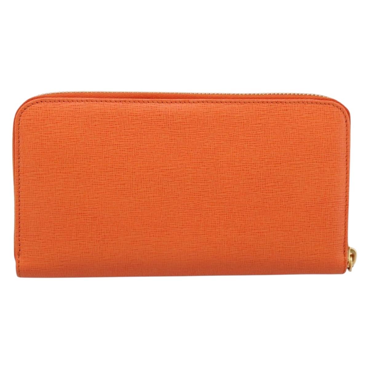 FENDI Long Wallet Leather Orange Silver Auth BA15216V