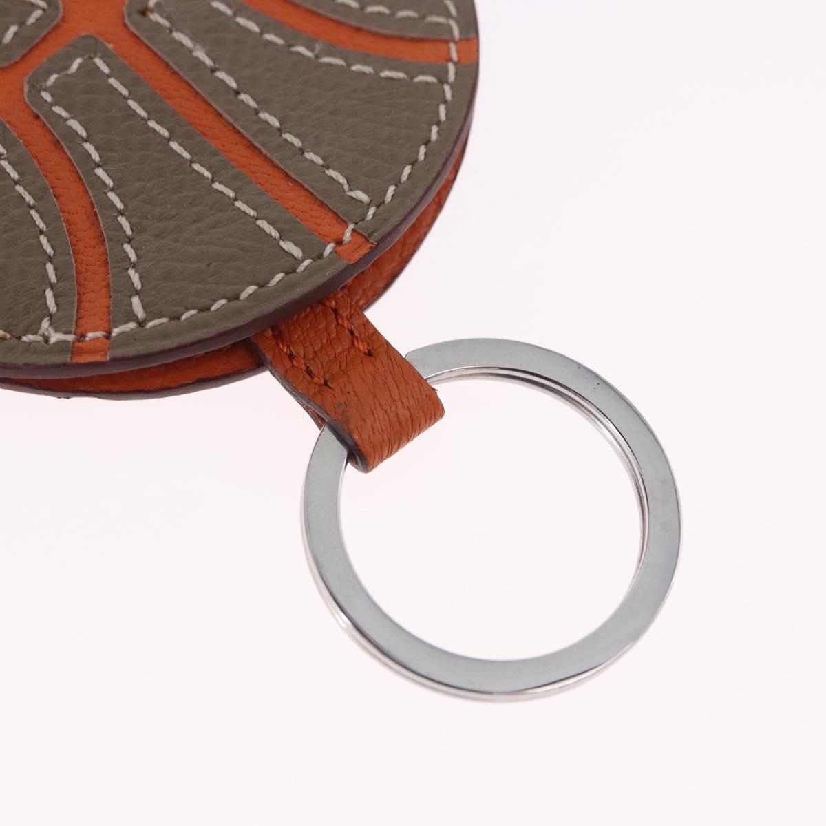 HERMES Basketball Key Ring Leather Orange Silver Auth BA15224V