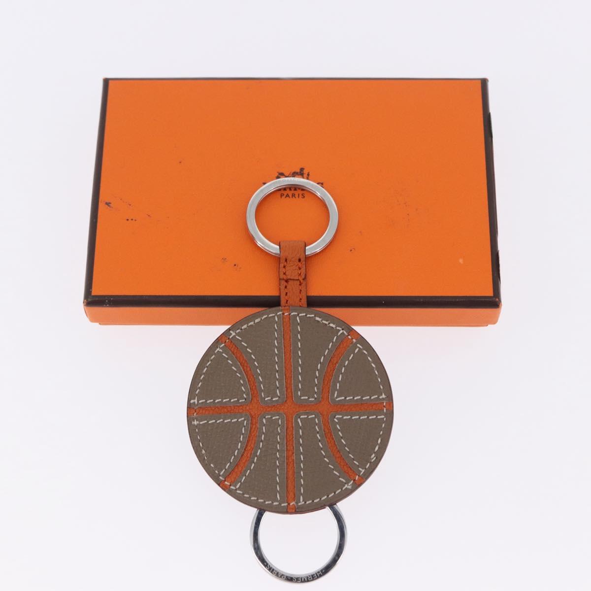 HERMES Basketball Key Ring Leather Orange Silver Auth BA15224V