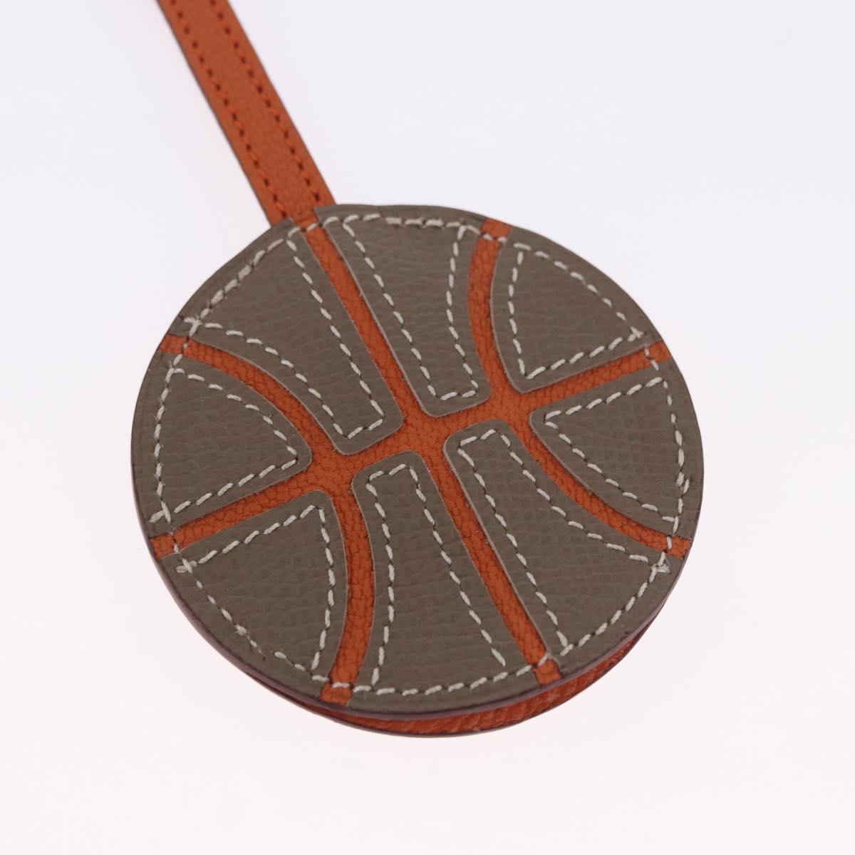 HERMES Basketball Key Ring Leather Orange Silver Auth BA15224V