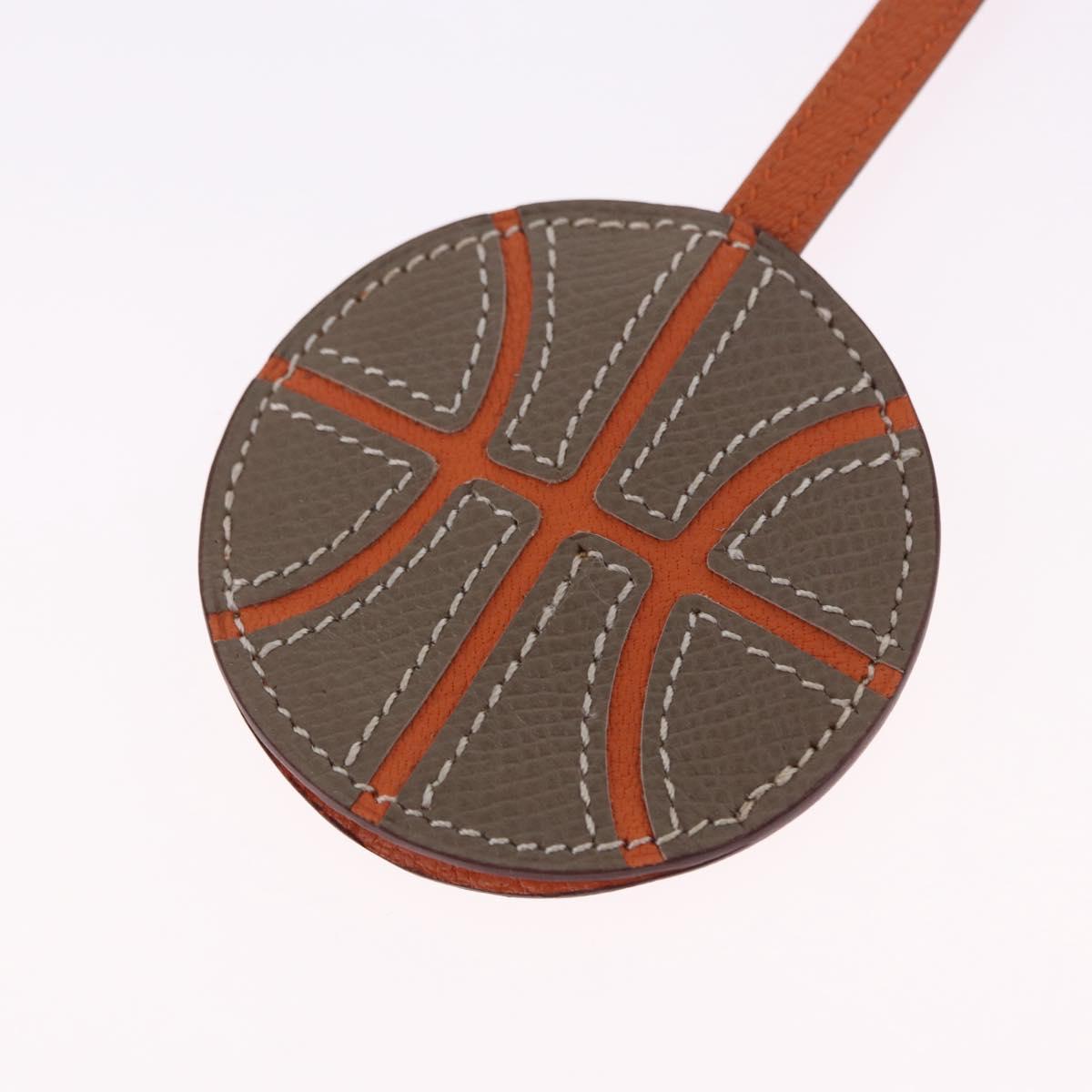 HERMES Basketball Key Ring Leather Orange Silver Auth BA15224V