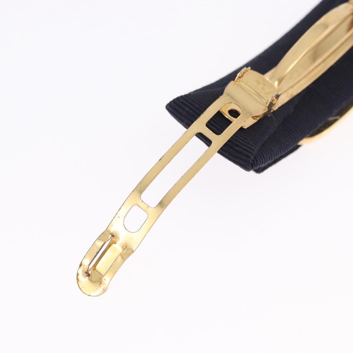 Salvatore Ferragamo Valletta Hair Clip Canvas Navy Gold Auth BA15230