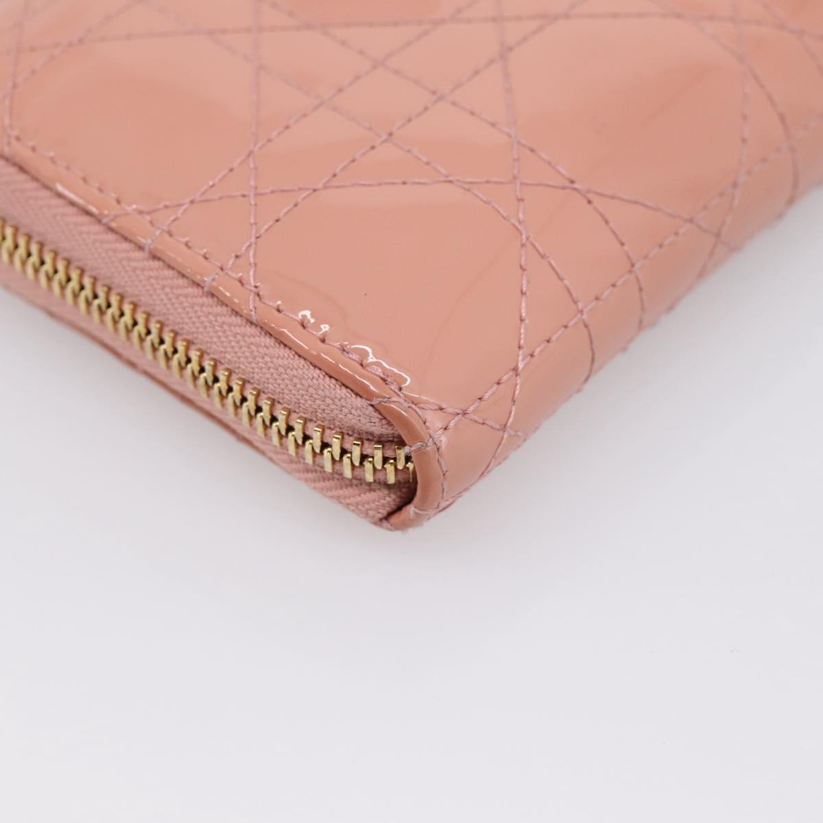 Christian Dior Lady Dior Long Wallet Patent leather Pink Auth BA15236V