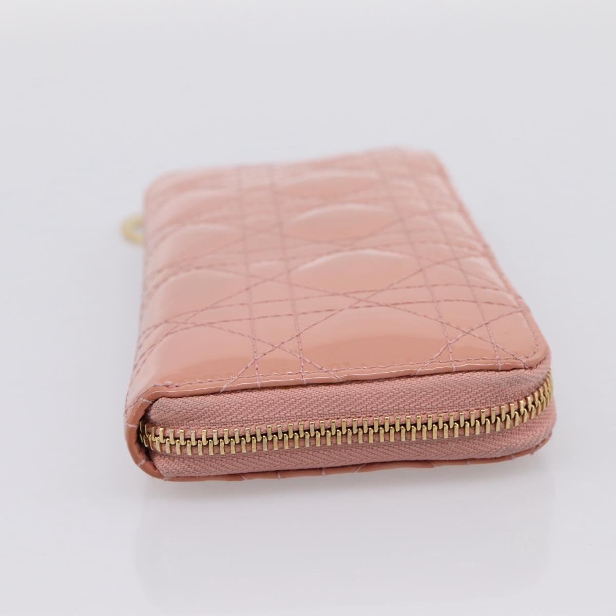 Christian Dior Lady Dior Long Wallet Patent leather Pink Auth BA15236V