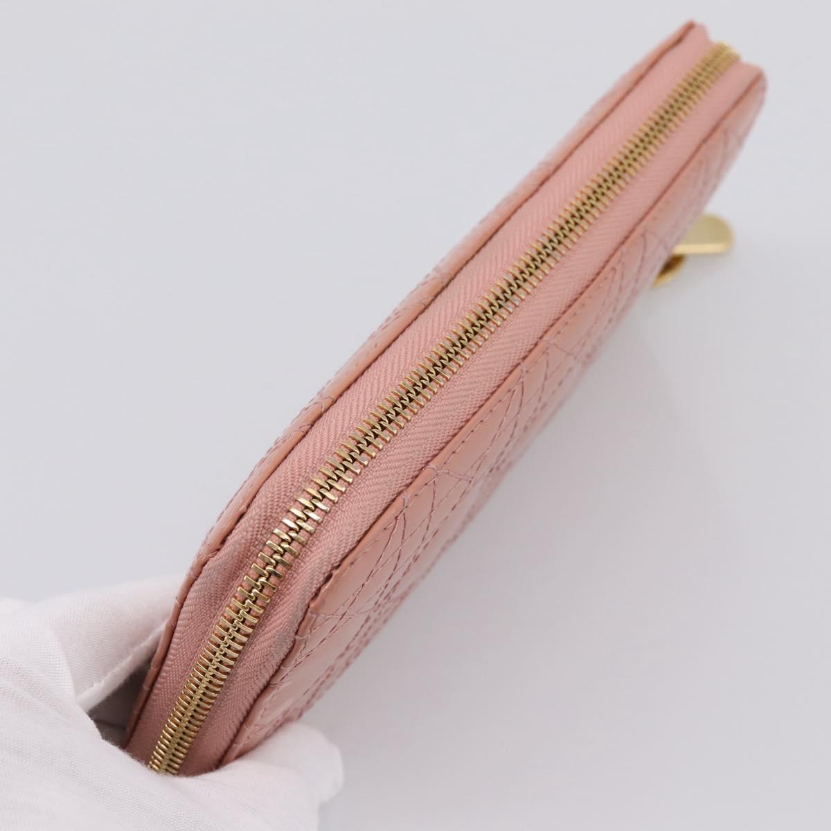 Christian Dior Lady Dior Long Wallet Patent leather Pink Auth BA15236V