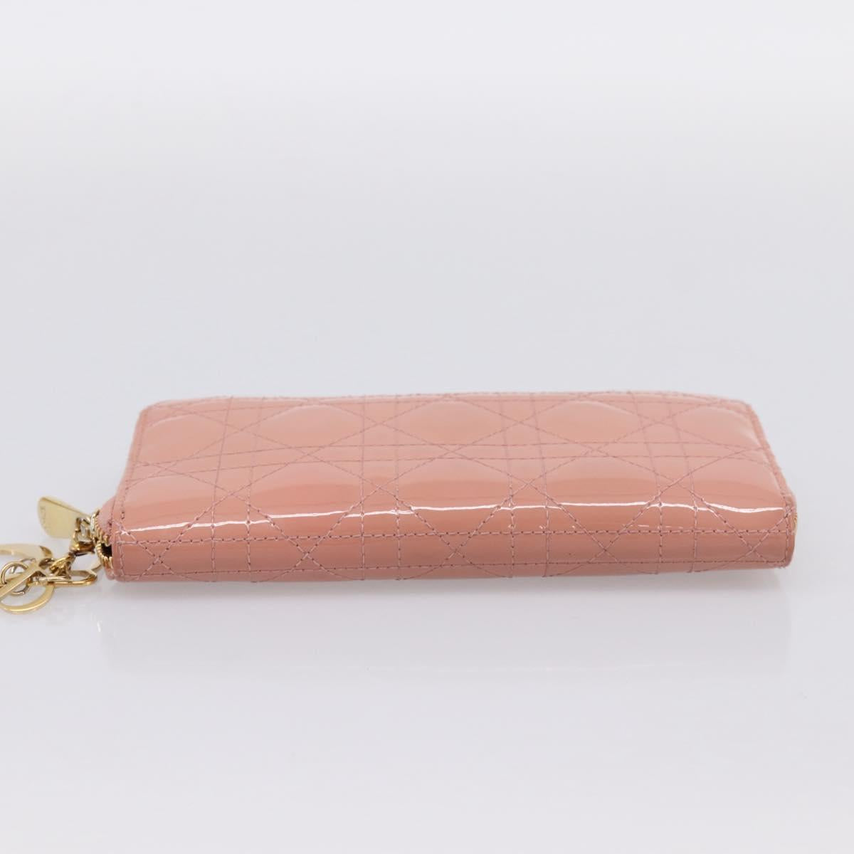 Christian Dior Lady Dior Long Wallet Patent leather Pink Auth BA15236V