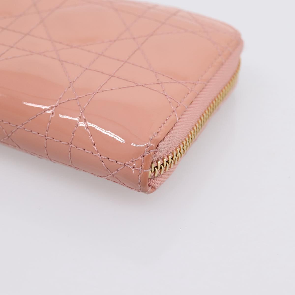Christian Dior Lady Dior Long Wallet Patent leather Pink Auth BA15236V