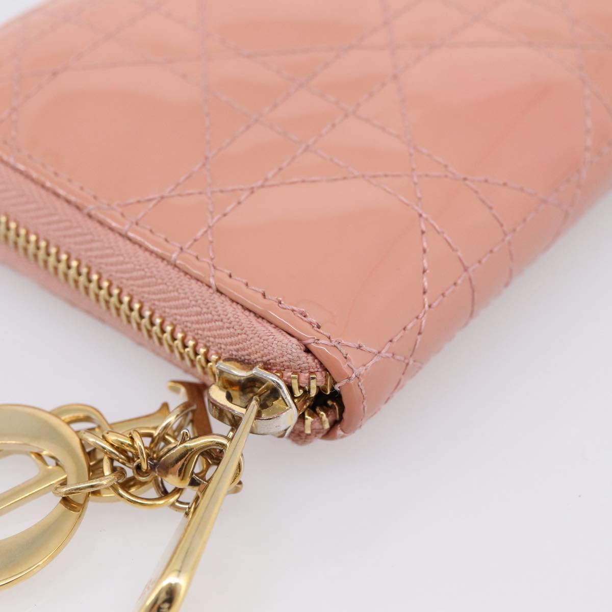 Christian Dior Lady Dior Long Wallet Patent leather Pink Auth BA15236V