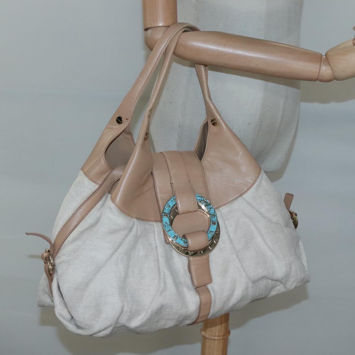 BVLGARI Chandra Hand Bag Canvas Beige Auth BA1524
