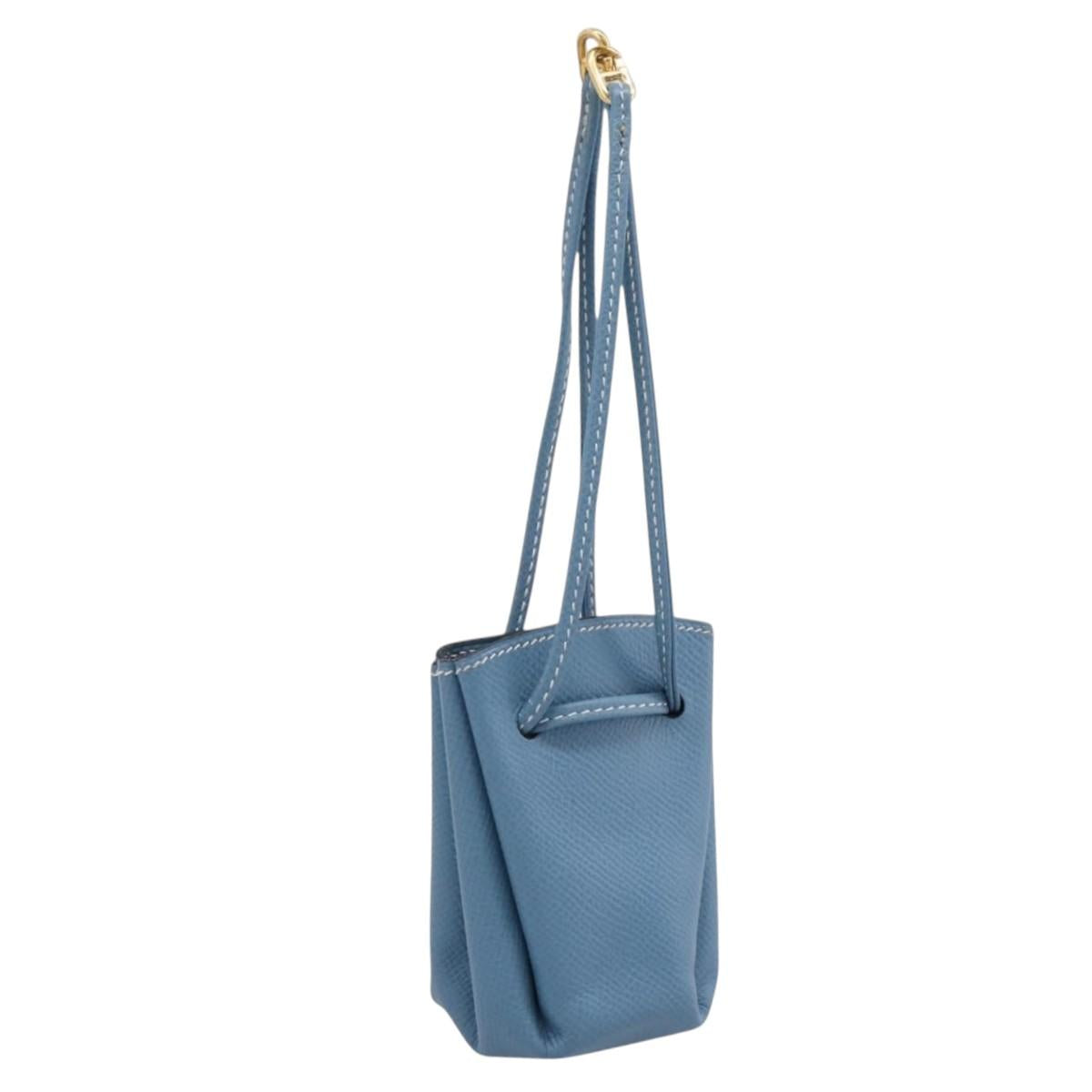 HERMES Vespa Pouch Leather Blue Gold Auth BA15248V