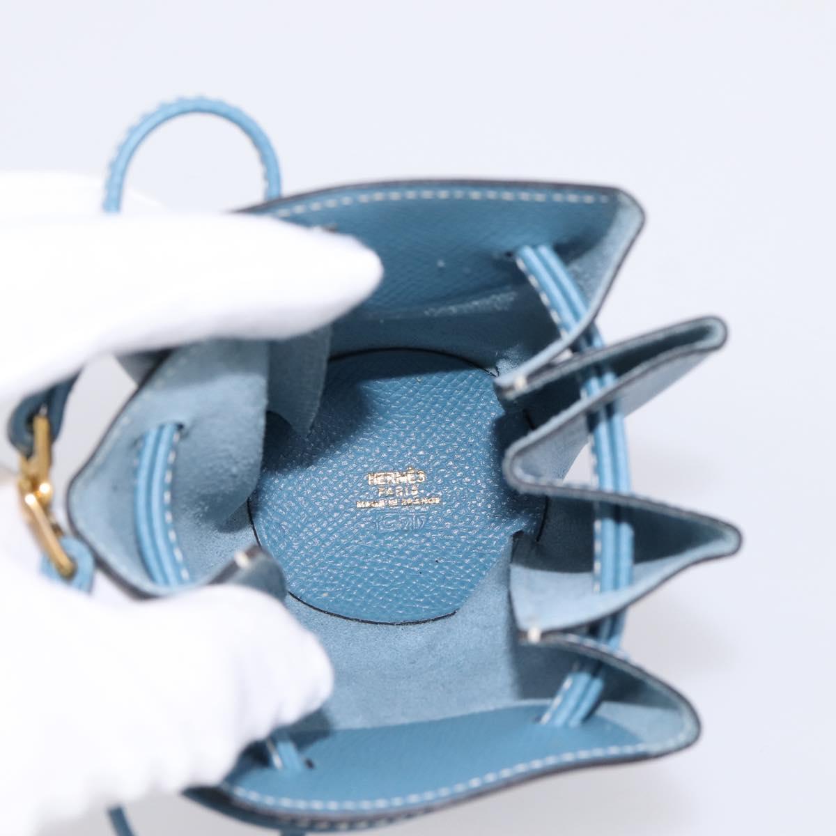 HERMES Vespa Pouch Leather Blue Gold Auth BA15248V