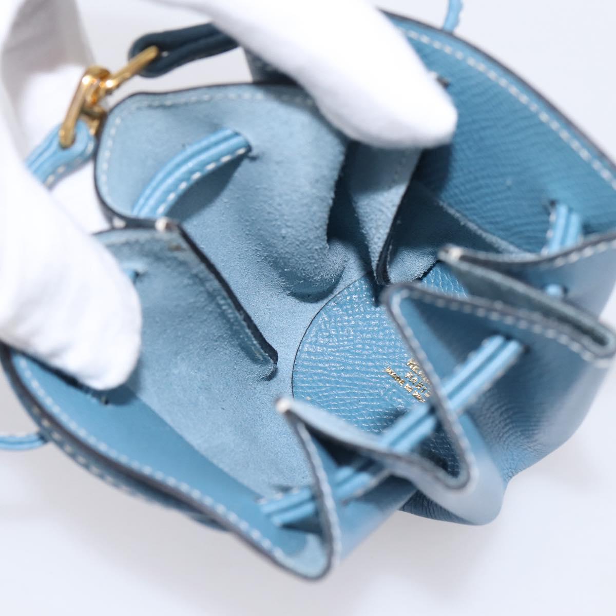 HERMES Vespa Pouch Leather Blue Gold Auth BA15248V