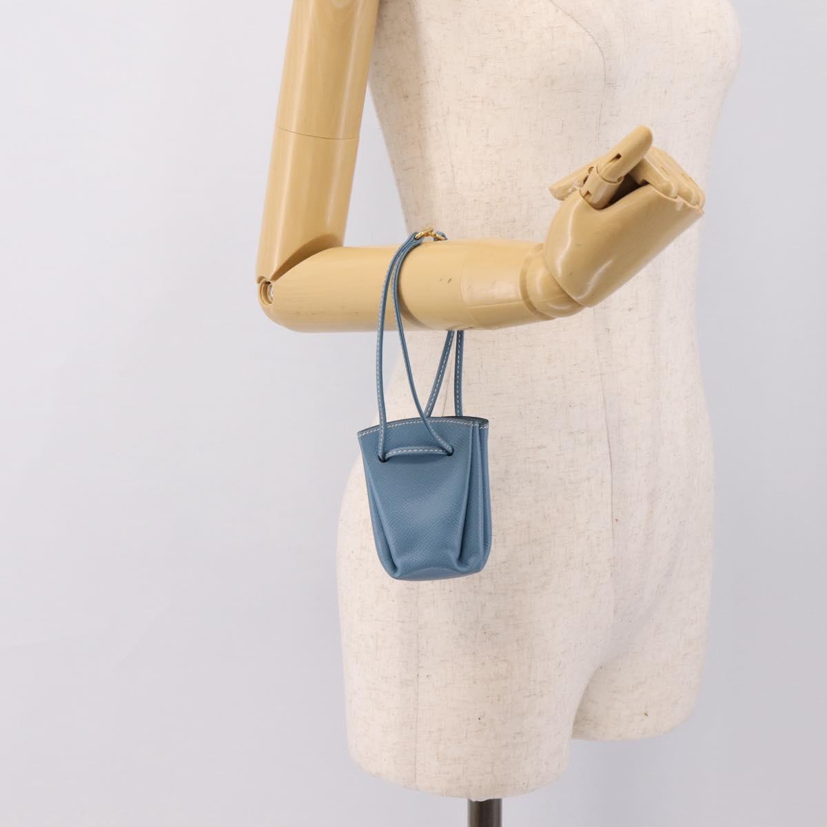 HERMES Vespa Pouch Leather Blue Gold Auth BA15248V