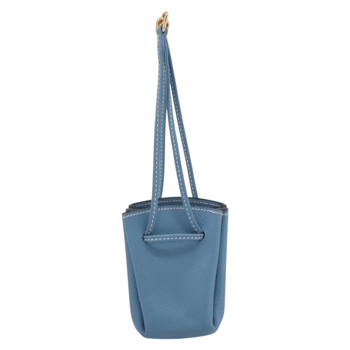 HERMES Vespa Pouch Leather Blue Gold Auth BA15248V