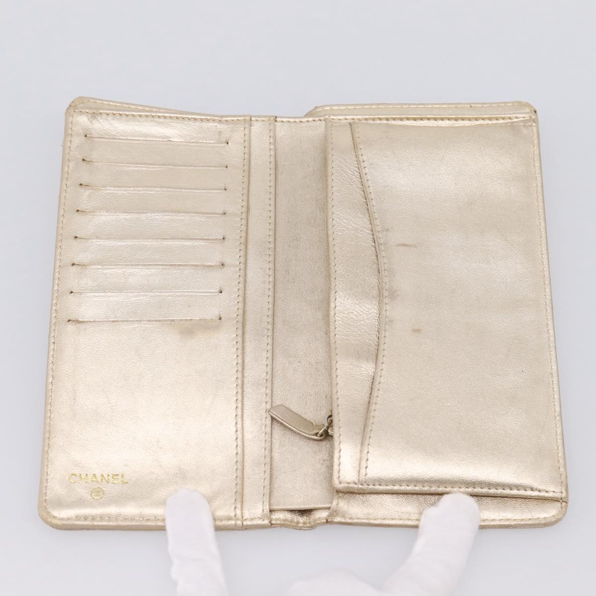 CHANEL Matelasse Long Wallet Lamb Skin Gold CC Auth BA15252