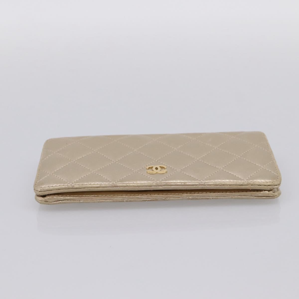 CHANEL Matelasse Long Wallet Lamb Skin Gold CC Auth BA15252