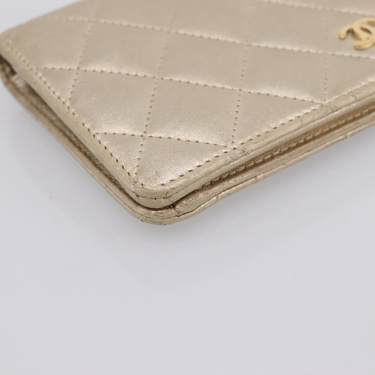 CHANEL Matelasse Long Wallet Lamb Skin Gold CC Auth BA15252