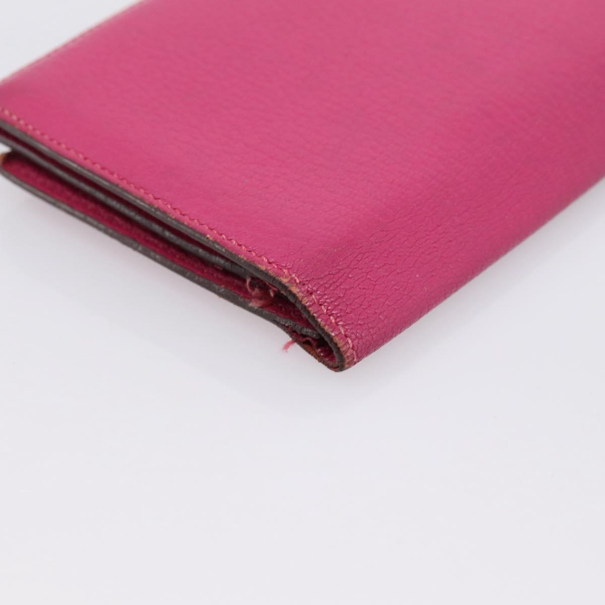 HERMES Bearn Soufflet Wallet Leather Pink Auth BA15253