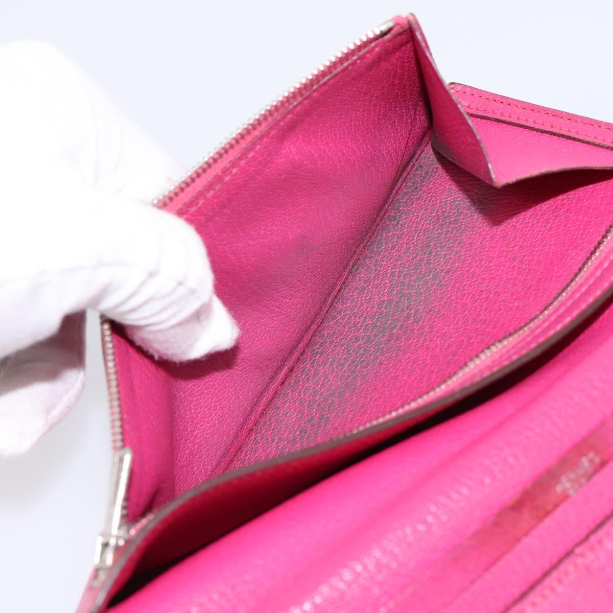 HERMES Bearn Soufflet Wallet Leather Pink Auth BA15253